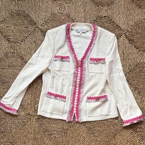 St. John Cream Blazer with Pink Trim